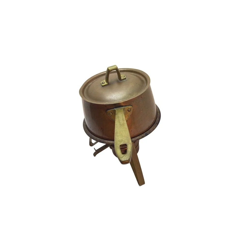 Vintage Paul Revere Copper Fondue Set Brass Stand USA Limited Edition MCM